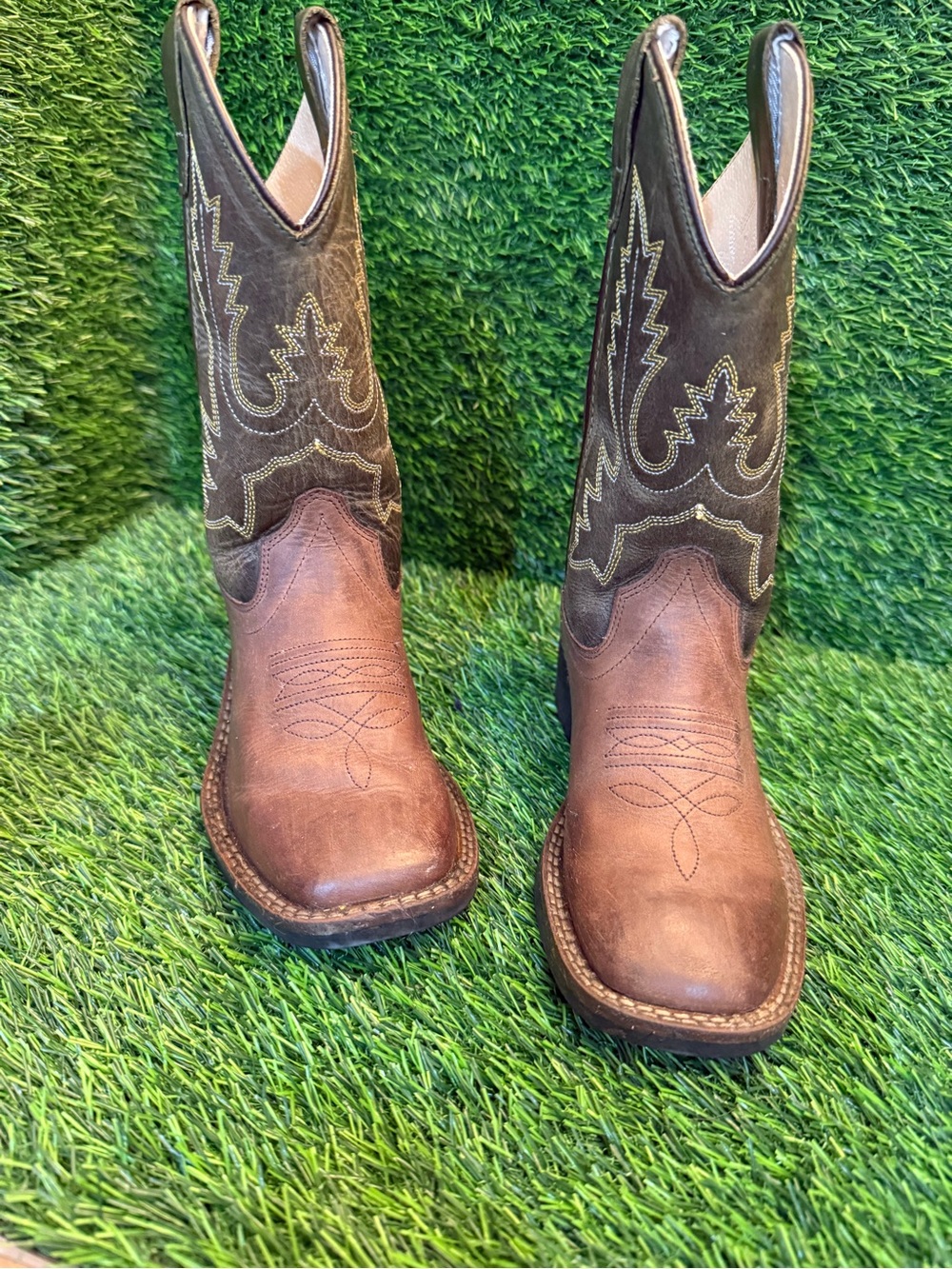 Old West Brown Two-Tone Western Cowboy Boots dec stitching 120 size 4-5